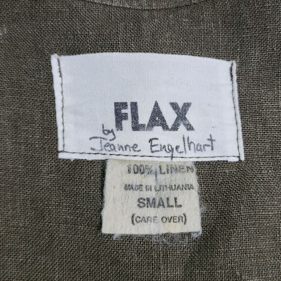 Flax by Jeanne Engelhart Mens Linen Shirt S Olive Green Roll Tab Sleeve Stand-Up - Picture 6 of 8